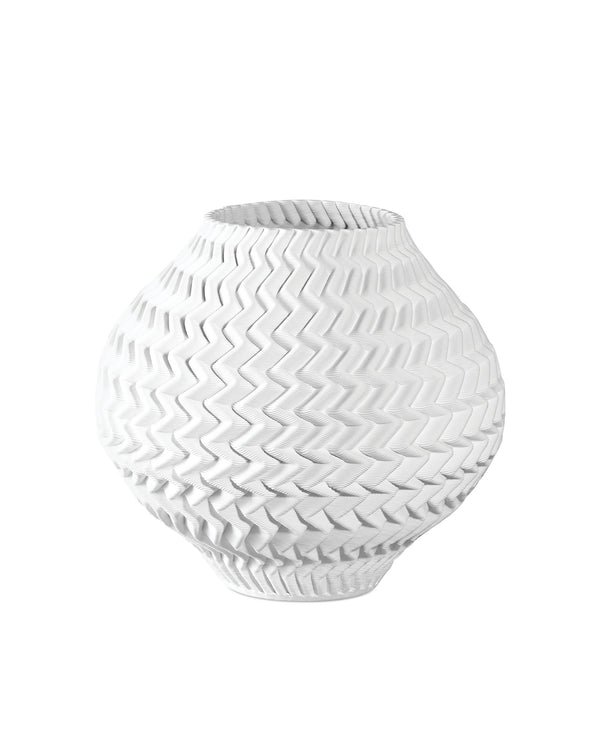 Currey & Company Plisse Pleated Porcelain Vase 3D Crafted White Glaze Sculptural Accent for Shelf or Console Small 1200-0788