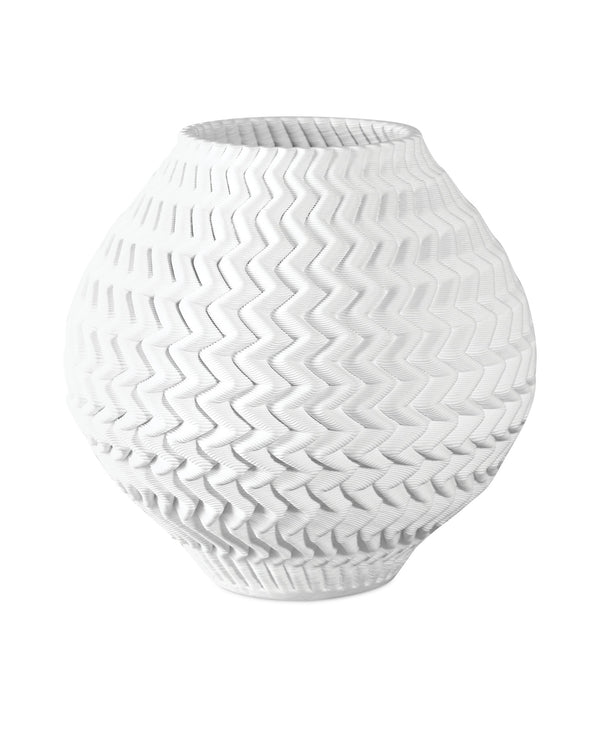 Currey & Company Plisse Pleated Porcelain Vase 3D Crafted White Glaze Sculptural Accent for Shelf or Console Medium 1200-0789