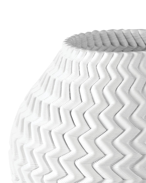 Currey & Company Plisse Pleated Porcelain Vase 3D Crafted White Glaze Sculptural Accent for Shelf or Console Medium 1200-0789