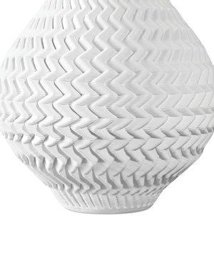 Currey & Company Plisse Pleated Porcelain Vase 3D Crafted White Glaze Sculptural Accent for Shelf or Console Medium 1200-0789