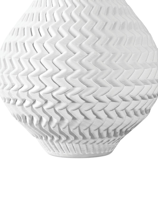 Currey & Company Plisse Pleated Porcelain Vase 3D Crafted White Glaze Sculptural Accent for Shelf or Console Medium 1200-0789