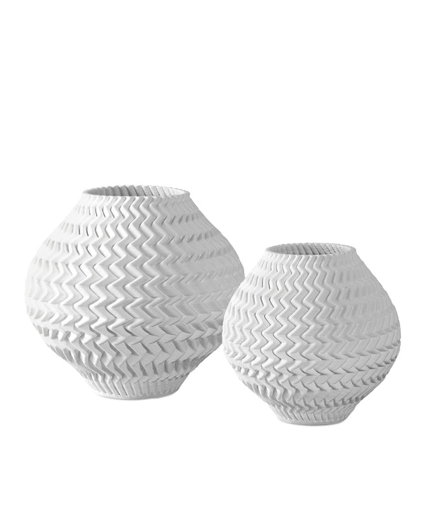 Currey & Company Plisse Pleated Porcelain Vase 3D Crafted White Glaze Sculptural Accent for Shelf or Console Medium 1200-0789