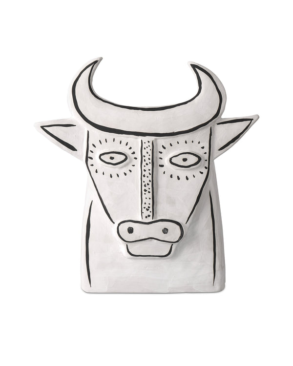 Currey & Company Thomas Hand-Painted Porcelain Bull Sculpture Picasso-Inspired Ceramic Decorative Art Piece 1200-0792