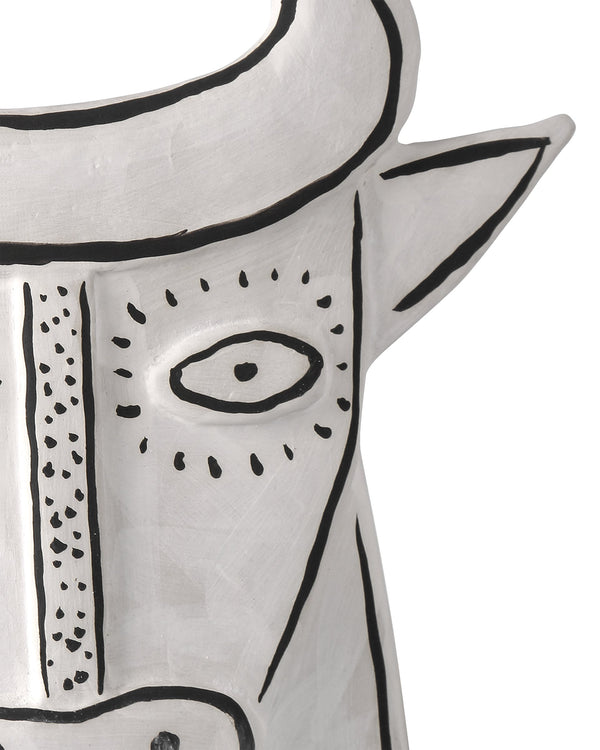 Currey & Company Thomas Hand-Painted Porcelain Bull Sculpture Picasso-Inspired Ceramic Decorative Art Piece 1200-0792