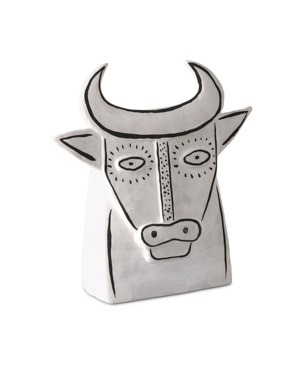 Currey & Company Thomas Hand-Painted Porcelain Bull Sculpture Picasso-Inspired Ceramic Decorative Art Piece 1200-0792