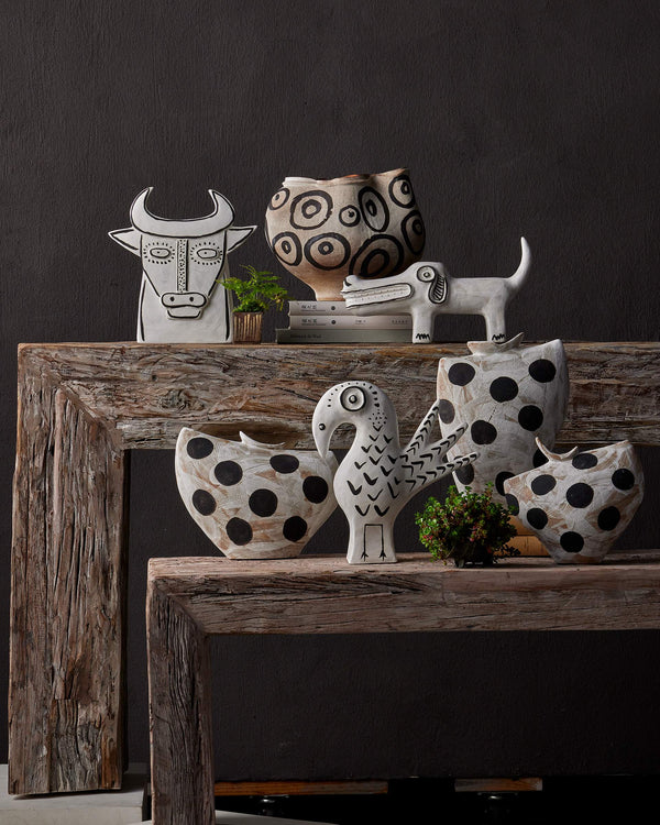 Currey & Company Thomas Hand-Painted Porcelain Bull Sculpture Picasso-Inspired Ceramic Decorative Art Piece 1200-0792