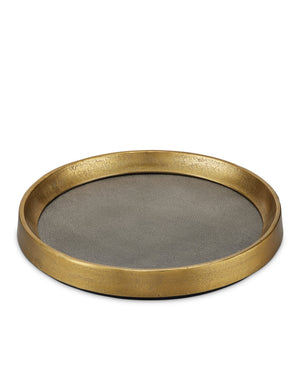 Currey & Company Tanay Antique Brass Cast Aluminum Round Tray with Graphite Snakeskin Interior 1200-0805