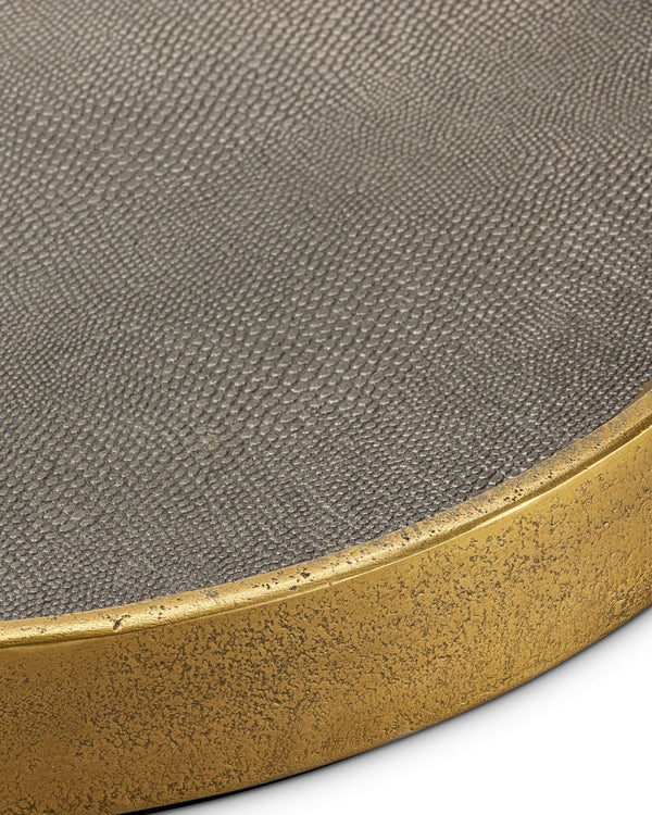 Currey & Company Tanay Antique Brass Cast Aluminum Round Tray with Graphite Snakeskin Interior 1200-0805