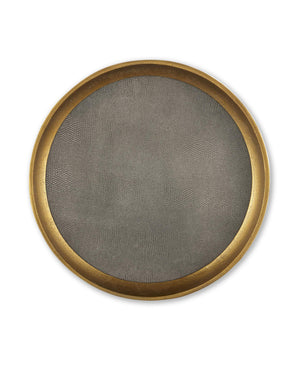 Currey & Company Tanay Antique Brass Cast Aluminum Round Tray with Graphite Snakeskin Interior 1200-0805