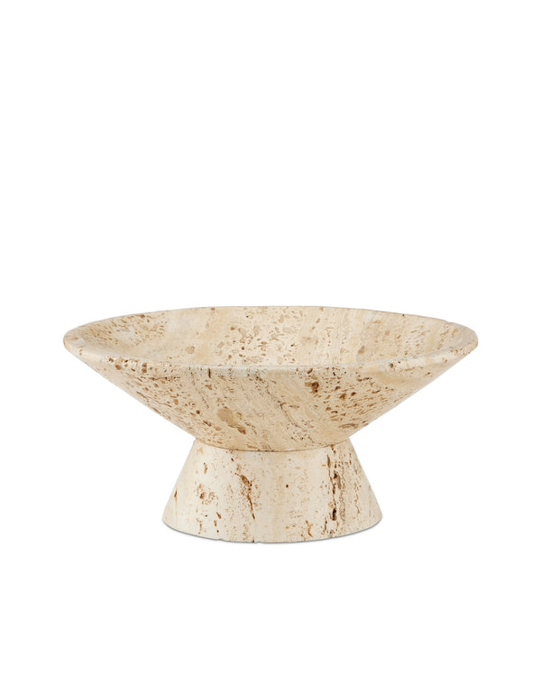 Currey & Company Lubo Handcrafted Marble Footed Bowl with Dramatic Gray Veining for Home Decor Travertine Small 1200-0812