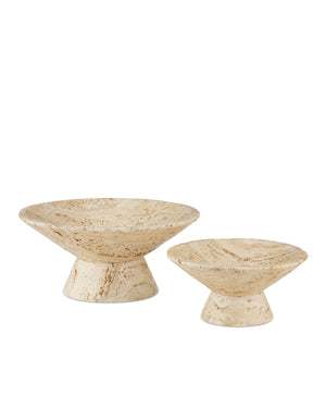 Currey & Company Lubo Handcrafted Marble Footed Bowl with Dramatic Gray Veining for Home Decor Travertine Small 1200-0812