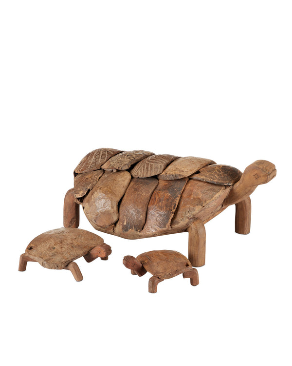Currey & Company Turtle Family Sculpture Set Reclaimed Wood Folk Art Accent for Shelves and Consoles 1200-0821