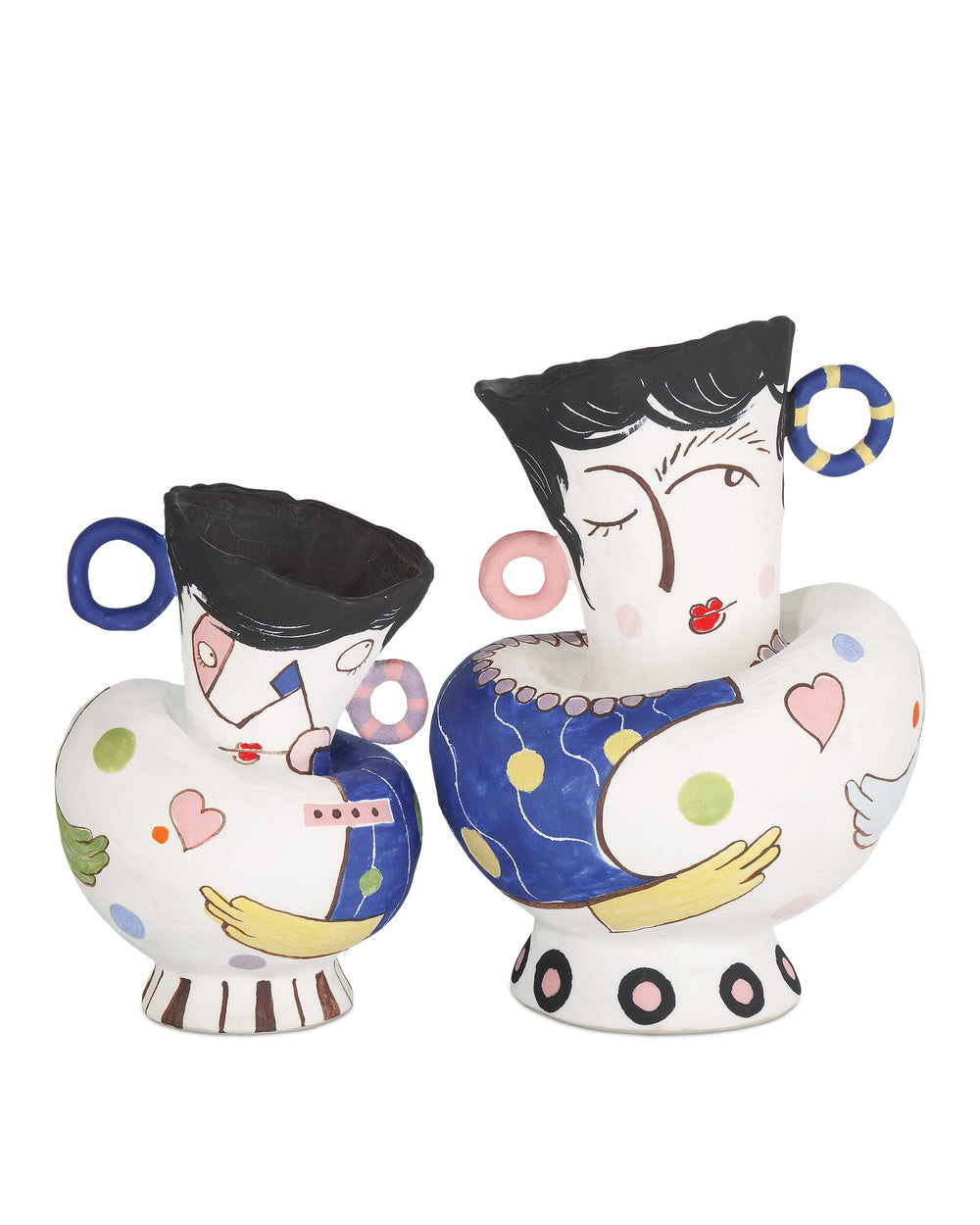 Currey & Company Osamu Hand-Painted Porcelain Cubist Vase Set for Modern Eclectic Shelf Decor 1200-0864