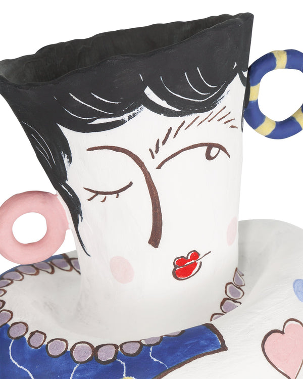 Currey & Company Osamu Hand-Painted Porcelain Cubist Vase Set for Modern Eclectic Shelf Decor 1200-0864