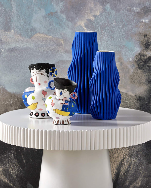Currey & Company Osamu Hand-Painted Porcelain Cubist Vase Set for Modern Eclectic Shelf Decor 1200-0864