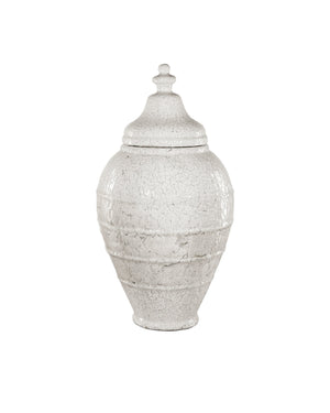 Currey & Company Virginal Hand Thrown Terracotta Floor Jar Antique White Crackle Glaze Mediterranean Accent 1200-0883