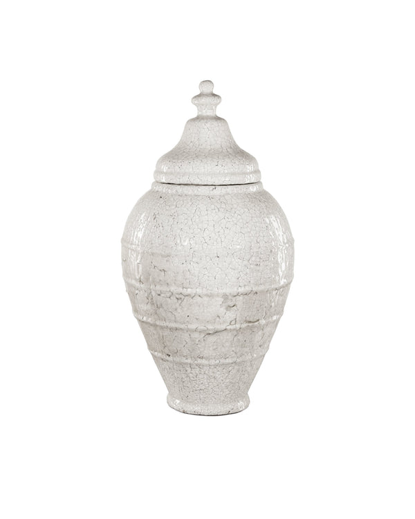 Currey & Company Virginal Hand Thrown Terracotta Floor Jar Antique White Crackle Glaze Mediterranean Accent 1200-0883