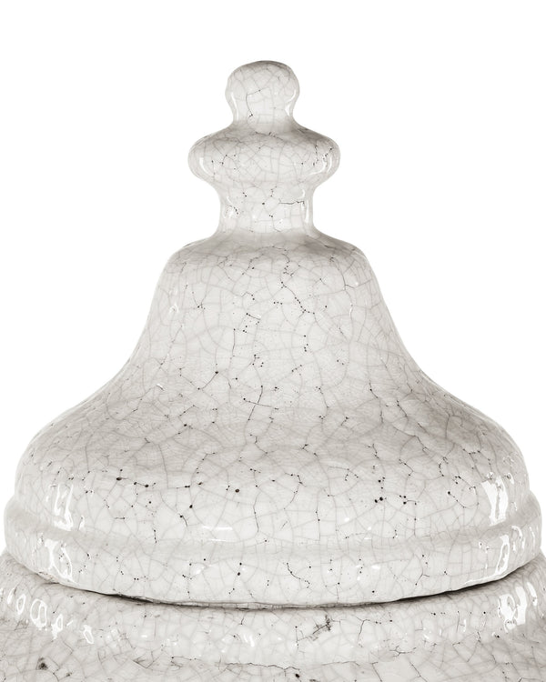 Currey & Company Virginal Hand Thrown Terracotta Floor Jar Antique White Crackle Glaze Mediterranean Accent 1200-0883