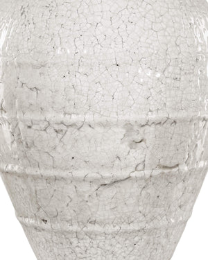 Currey & Company Virginal Hand Thrown Terracotta Floor Jar Antique White Crackle Glaze Mediterranean Accent 1200-0883