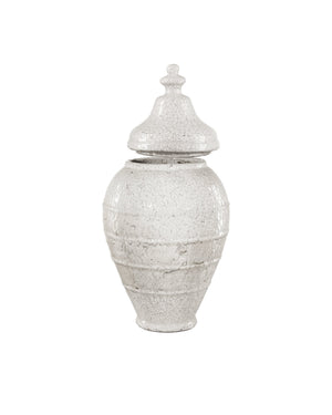 Currey & Company Virginal Hand Thrown Terracotta Floor Jar Antique White Crackle Glaze Mediterranean Accent 1200-0883