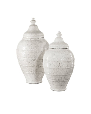 Currey & Company Virginal Hand Thrown Terracotta Floor Jar Antique White Crackle Glaze Mediterranean Accent 1200-0883