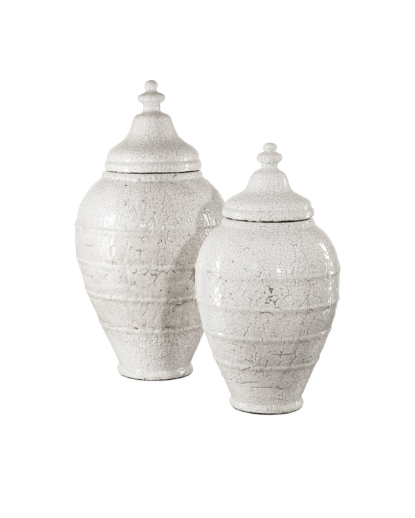 Currey & Company Virginal Hand Thrown Terracotta Floor Jar Antique White Crackle Glaze Mediterranean Accent 1200-0883