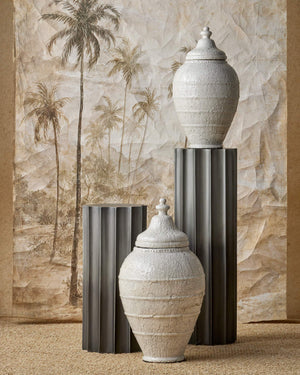 Currey & Company Virginal Hand Thrown Terracotta Floor Jar Antique White Crackle Glaze Mediterranean Accent 1200-0883