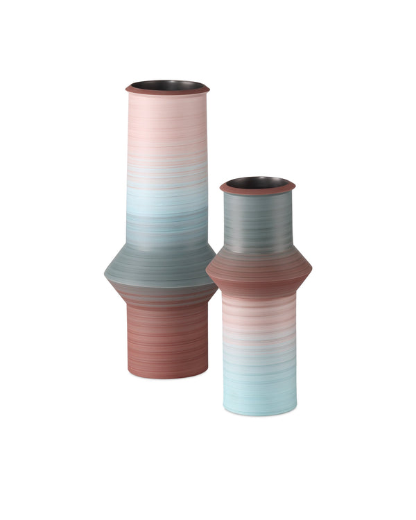Currey & Company Happy 80S Porcelain Vase Set Geometric Bold Reactive Glaze Sculptural Shelf Decor 1200-0909