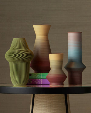 Currey & Company Happy 80S Porcelain Vase Set Geometric Bold Reactive Glaze Sculptural Shelf Decor 1200-0909