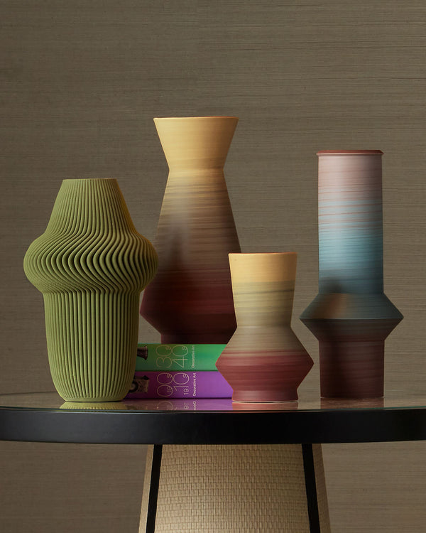 Currey & Company Happy 80S Porcelain Vase Set Geometric Bold Reactive Glaze Sculptural Shelf Decor 1200-0909