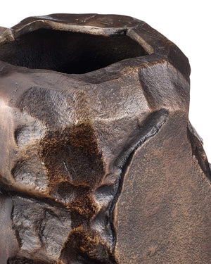 Currey & Company Carmelo Cast Aluminum Vase Set Brutalist Scorched Bronze Sculptural Decor Pair 1200-0944