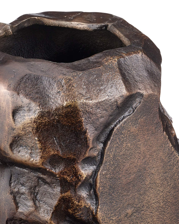 Currey & Company Carmelo Cast Aluminum Vase Set Brutalist Scorched Bronze Sculptural Decor Pair 1200-0944