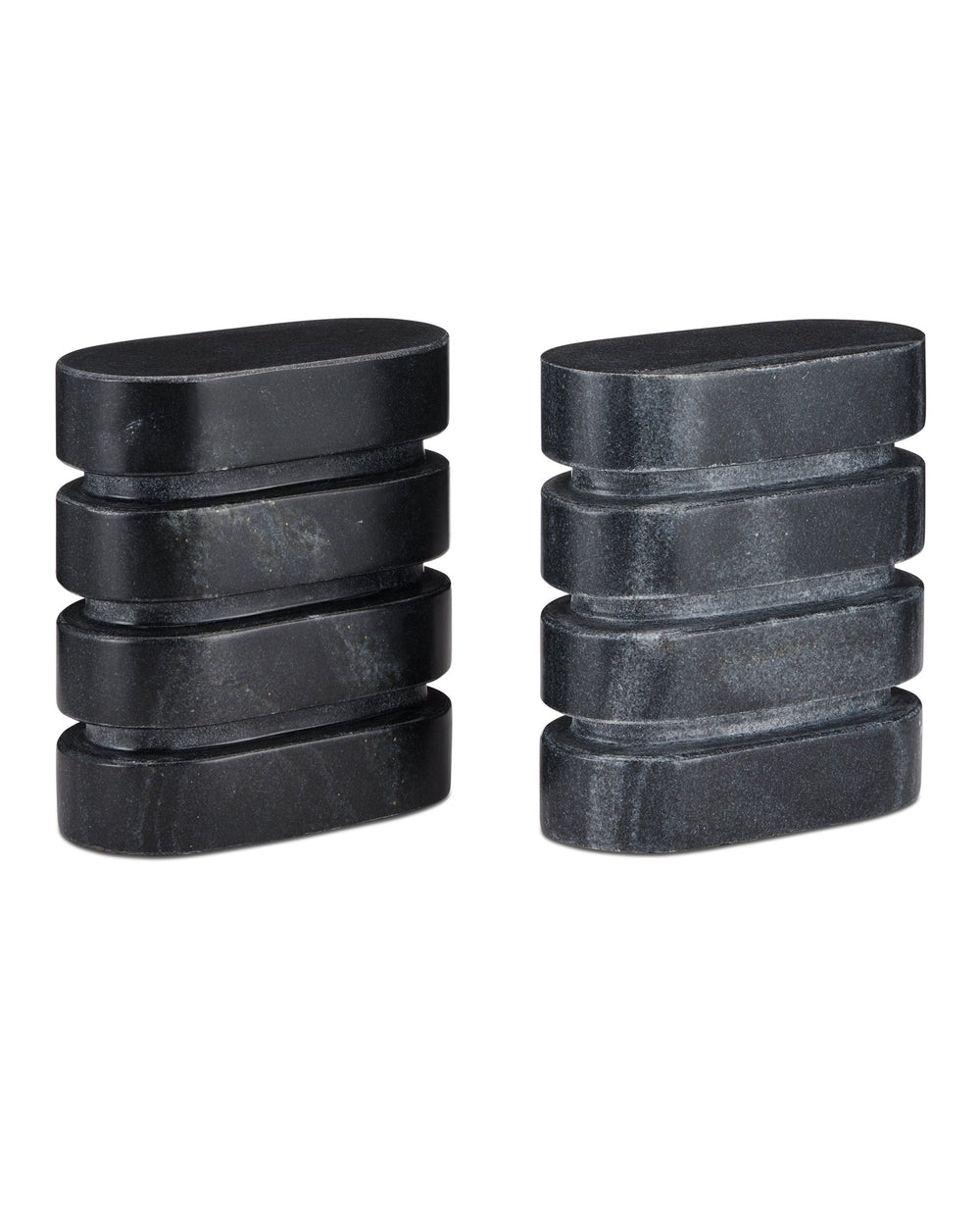Currey & Company Bheslana Natural Black Marble Brutalist Sculpture Set Veined Stone Decor Pair 1200-0945