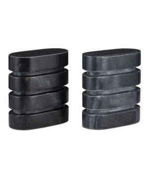 Currey & Company Bheslana Natural Black Marble Brutalist Sculpture Set Veined Stone Decor Pair 1200-0945