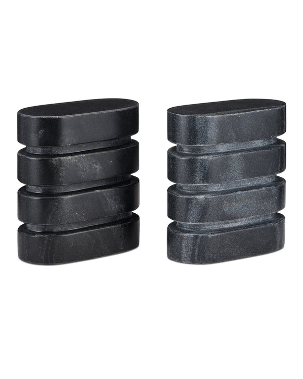 Currey & Company Bheslana Natural Black Marble Brutalist Sculpture Set Veined Stone Decor Pair 1200-0945