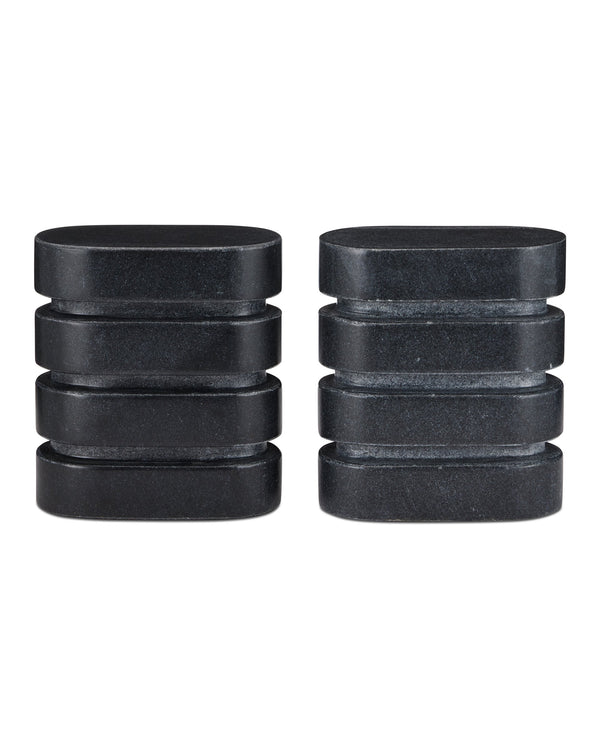 Currey & Company Bheslana Natural Black Marble Brutalist Sculpture Set Veined Stone Decor Pair 1200-0945