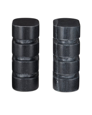 Currey & Company Bheslana Natural Black Marble Brutalist Sculpture Set Veined Stone Decor Pair 1200-0945