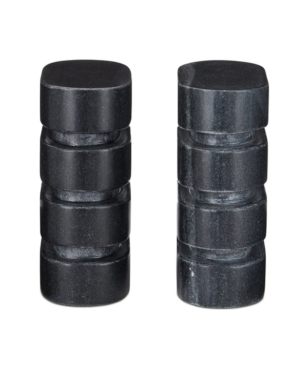 Currey & Company Bheslana Natural Black Marble Brutalist Sculpture Set Veined Stone Decor Pair 1200-0945
