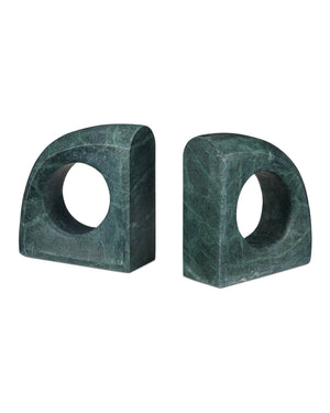Currey & Company Russo Solid Marble Sculptural Object Set Natural Green Veined Stone Shelf Accent 1200-0946