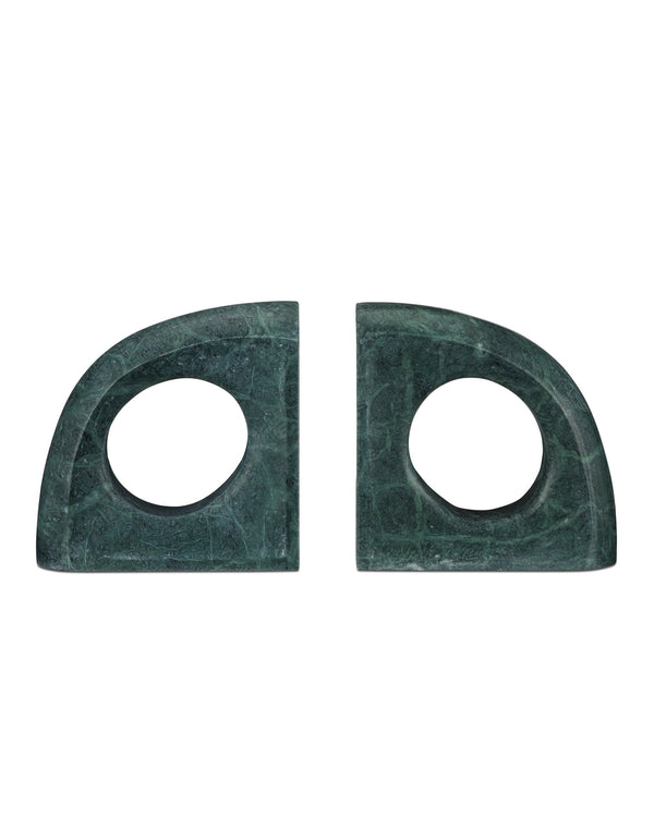 Currey & Company Russo Solid Marble Sculptural Object Set Natural Green Veined Stone Shelf Accent 1200-0946