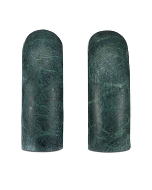 Currey & Company Russo Solid Marble Sculptural Object Set Natural Green Veined Stone Shelf Accent 1200-0946