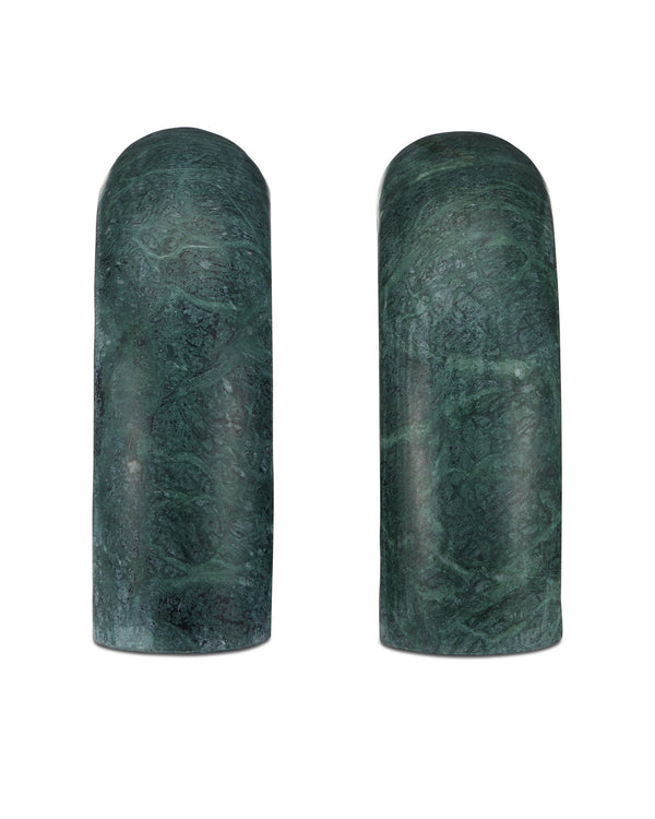 Currey & Company Russo Solid Marble Sculptural Object Set Natural Green Veined Stone Shelf Accent 1200-0946
