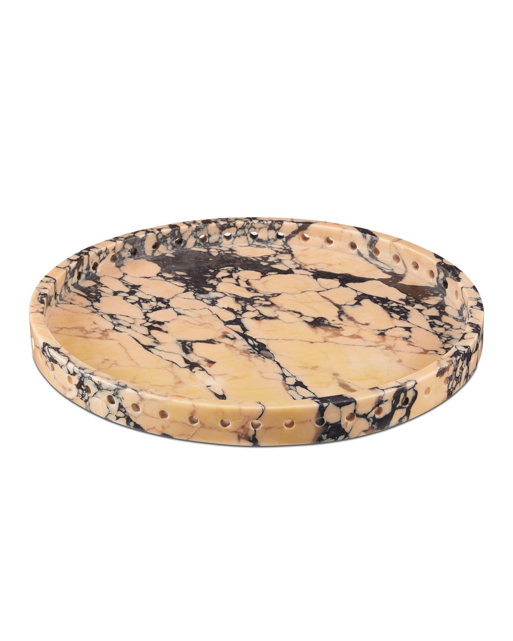 Currey & Company Freya Round Purple Breccia Marble Tray Handcrafted Stone Centerpiece for Modern Homes 1200-0950