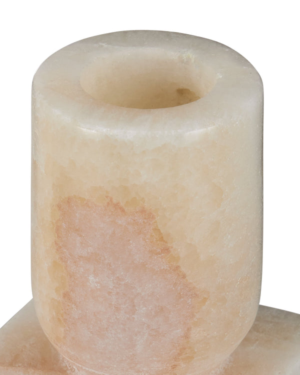 Currey & Company Lithos Cream Onyx Geometric Candle Holder Pair Handcrafted Stone Tablescape Accent 1200-0951