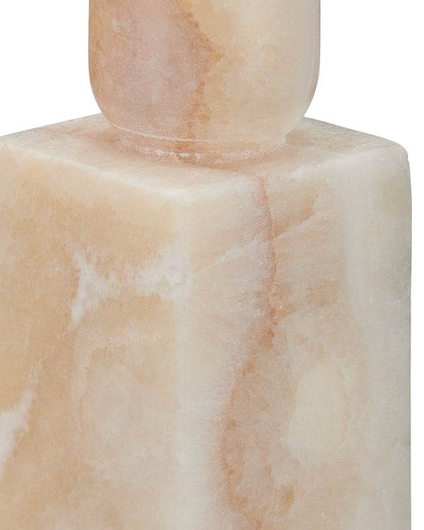 Currey & Company Lithos Cream Onyx Geometric Candle Holder Pair Handcrafted Stone Tablescape Accent 1200-0951