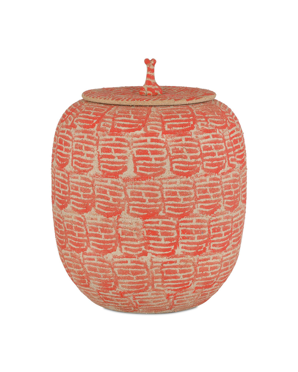 Currey & Company Happiness Hand-Stamped Porcelain Jar Bold Red Glaze Asian Motif Decorative Vessel 1200-0979