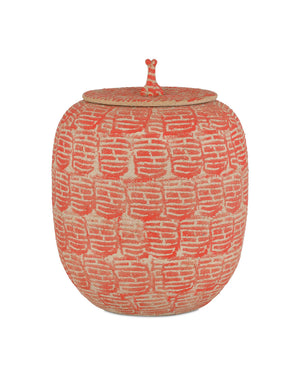 Currey & Company Happiness Hand-Stamped Porcelain Jar Bold Red Glaze Asian Motif Decorative Vessel 1200-0979