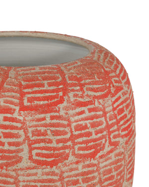 Currey & Company Happiness Hand-Stamped Porcelain Jar Bold Red Glaze Asian Motif Decorative Vessel 1200-0979