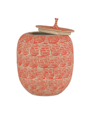 Currey & Company Happiness Hand-Stamped Porcelain Jar Bold Red Glaze Asian Motif Decorative Vessel 1200-0979