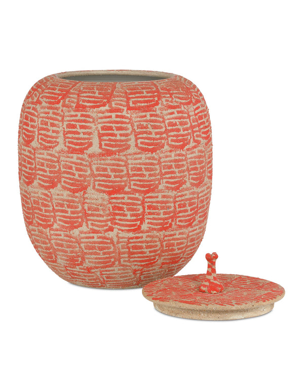 Currey & Company Happiness Hand-Stamped Porcelain Jar Bold Red Glaze Asian Motif Decorative Vessel 1200-0979